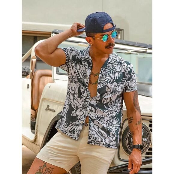 NWOT Chubbies Men’s The Visual Ferner Black & White Rayon Sunday Shirt Medium - Picture 6 of 6